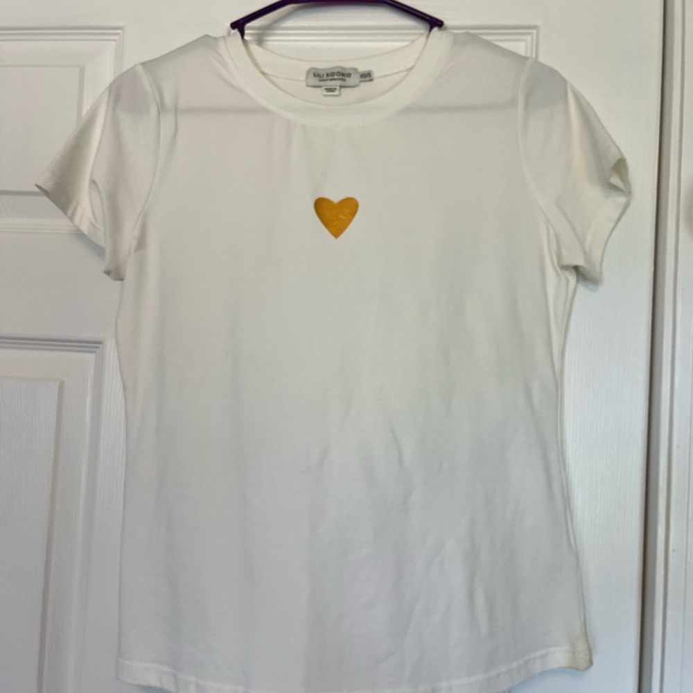 White T-Shirt with Gold Heart